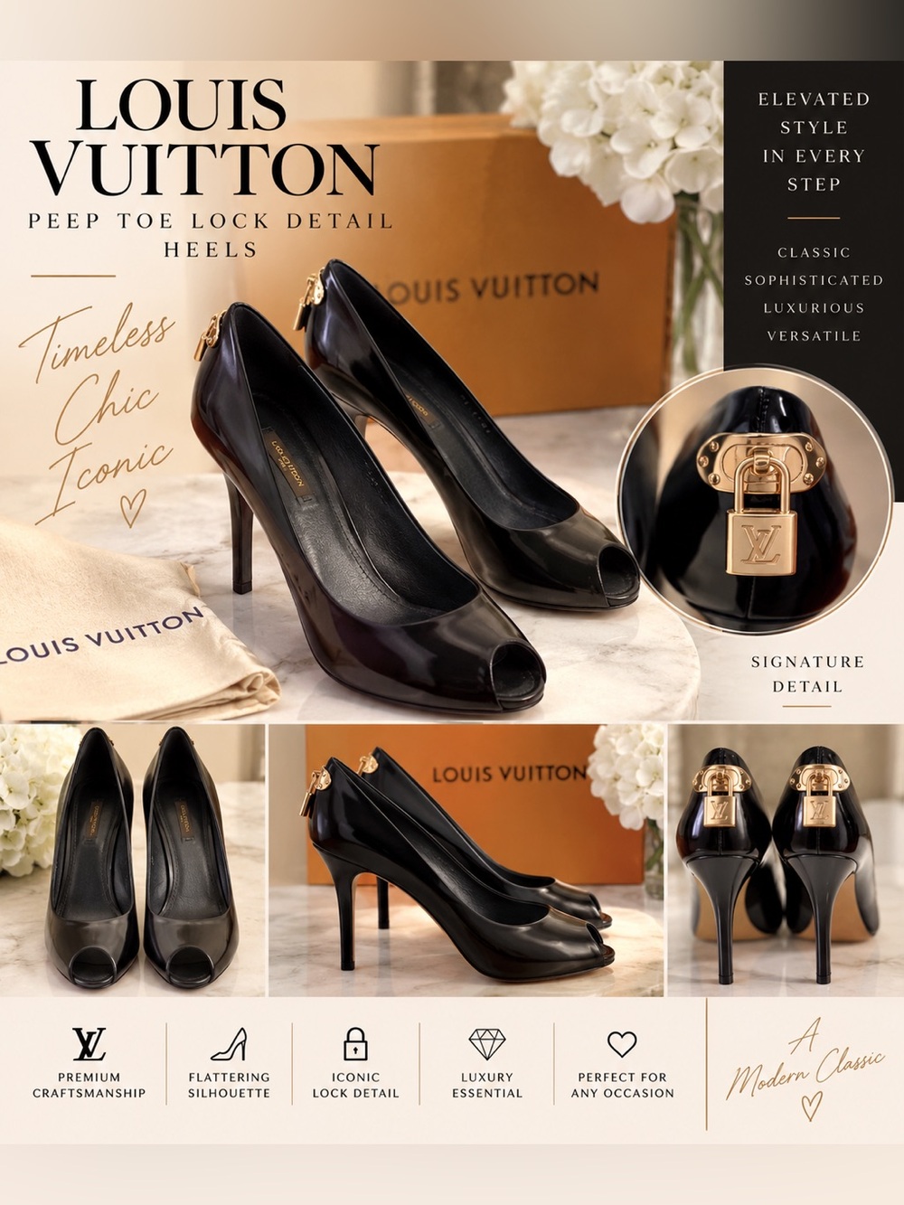 Louis Vuitton Peep Toe Lock Detail Heels Shoes
